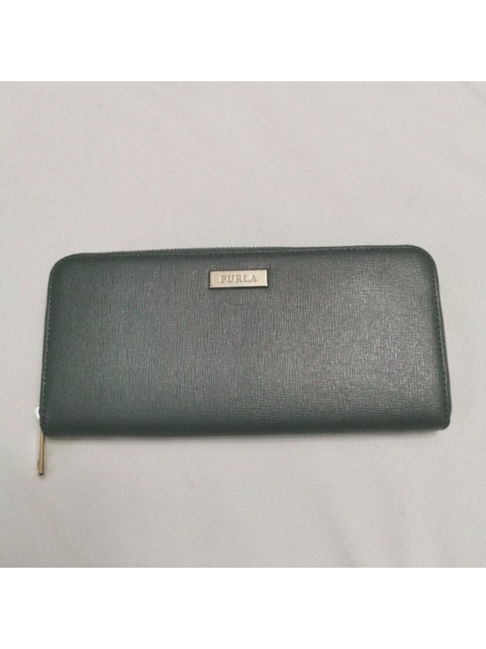Furla Petrol Green Saffiano Leather Zip Around Wallet